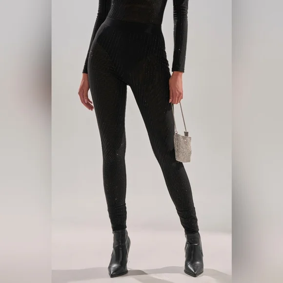 AKIRA TWINKLING LIGHTS RHINESTONE MESH LEGGINGS IN BLACK Size 1X - Picture 1 of 6